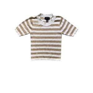 Vintage Premier Sport Gold and Cream Striped Short Sleeve Shirt - Size XS